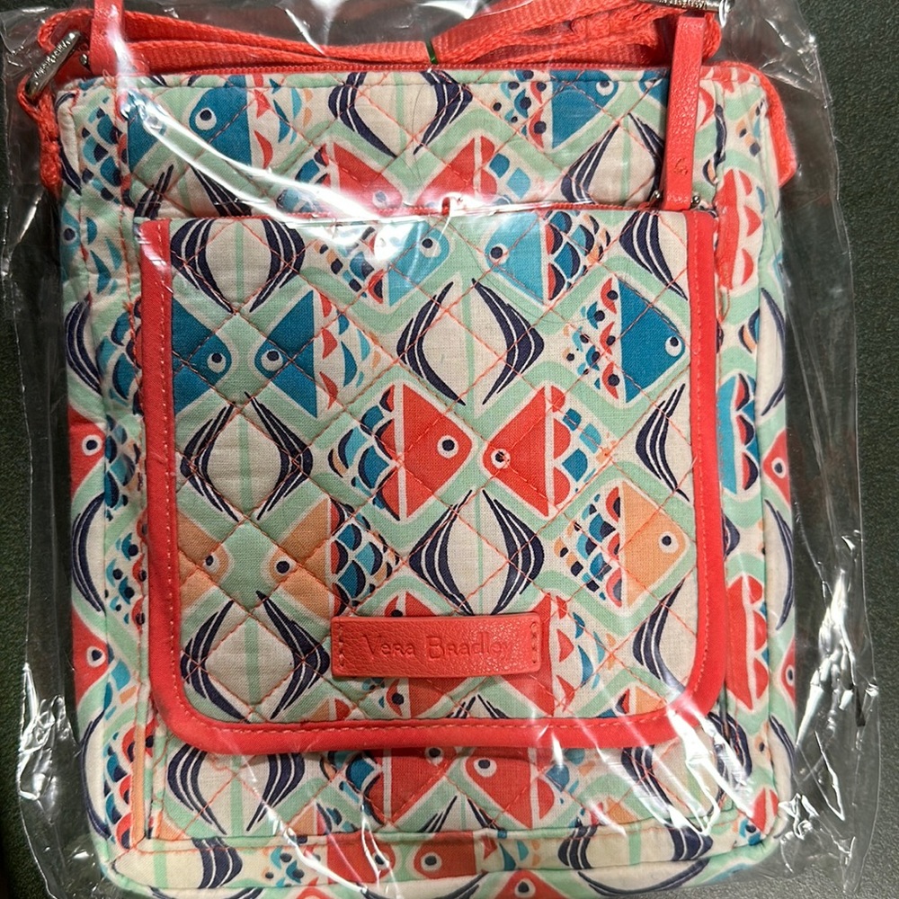 Vera Bradley Quilted Fish Pattern Crossbody Organizer Purse